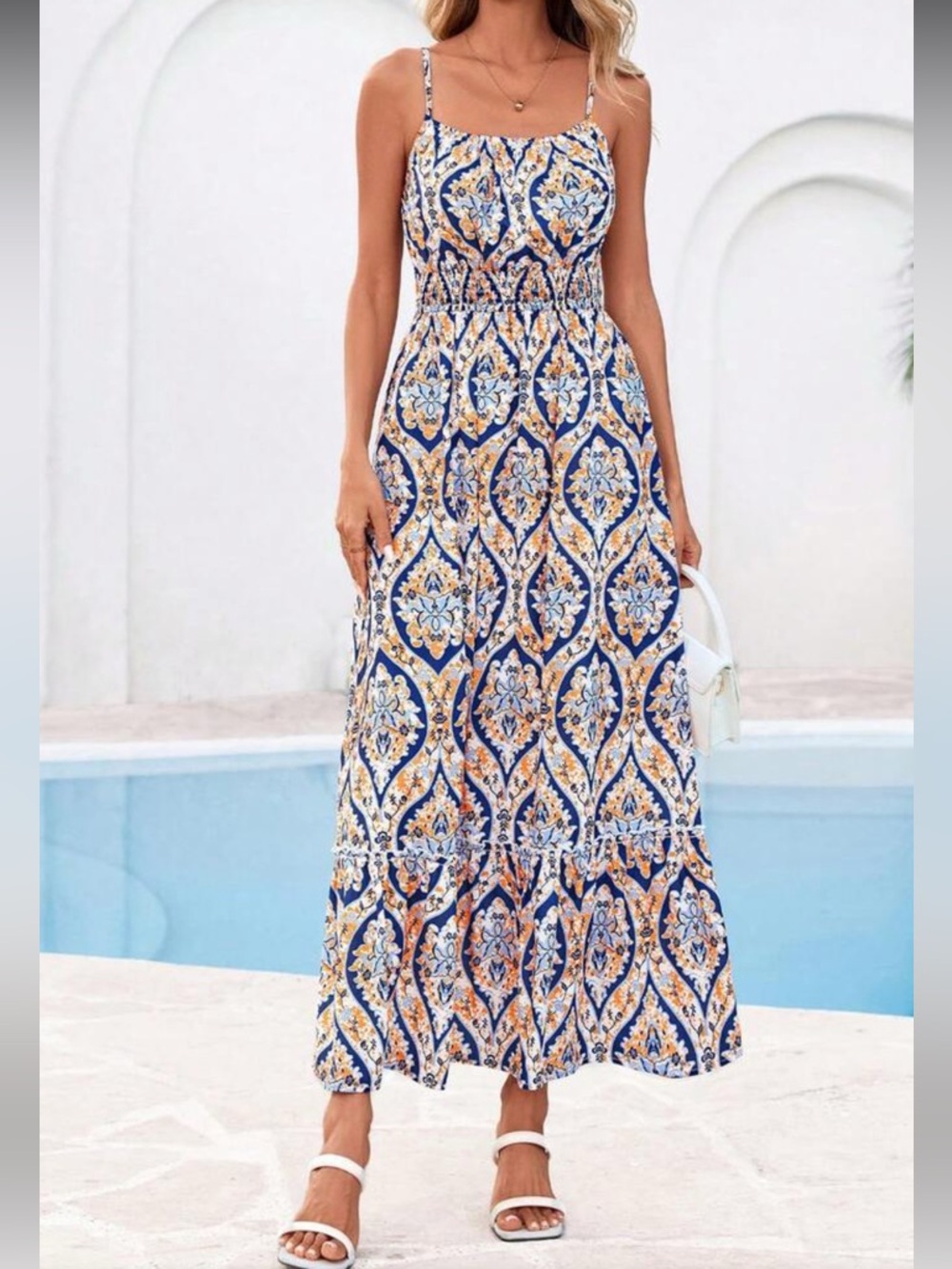 Scoop-Neck Floral Print Maxi Dress